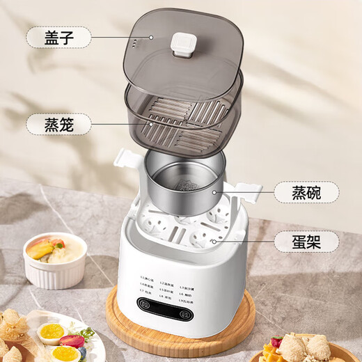 Egg cooker and steamer all-in-one breakfast machine, automatic power off, 2025 steamer artifact, double layer, egg steamer + steaming rack + steaming bowl + steamer double layer