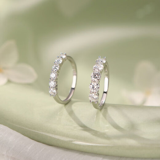 Lao Fengxiang S925 Silver Light Luxury Moissanite Ring for Women Sparkling Niche Design Geometric Simple Open Ring 30 Points Moissanite Ring---White Gold No. 14