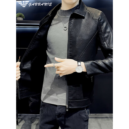 ARMANI EXCHANGE阿玛尼高端男士皮夹克外套春秋季2025新款美式男装宽松机车皮衣 黑色【春秋款】 M 90-110斤