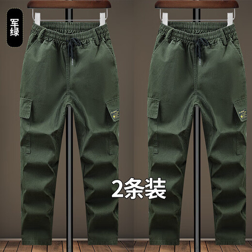 Welding work clothes trousers pure cotton extra-grade overalls men's wear-resistant anti-scalding factory auto repair labor insurance casual straight pants military green + navy blue wear-resistant thickened 2 pieces XL 175 recommended 125-145 Jin Jin equals 0.5 kg
