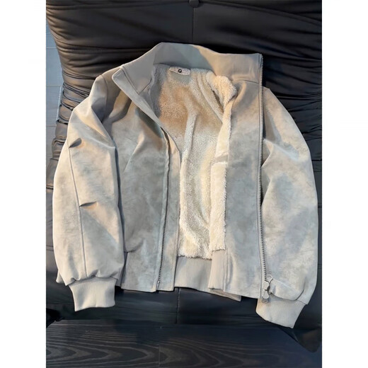 XUANSENTU American retro matte tie-dye pu leather cotton jacket men's winter velvet thickened flight jacket short cotton jacket black upgraded version 3XL