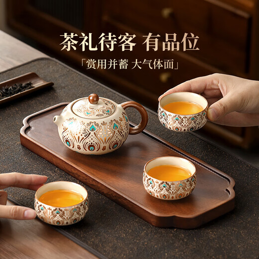 Buchuo Ru Kiln Teapot Tea Household High-end Birthday Gift Gift Cultural and Creative Dunhuang Fengling Xishi Pot One Pot Two Cups