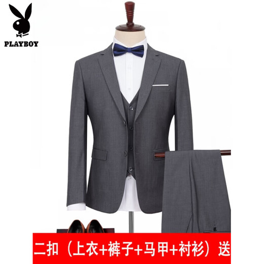 Playboy Fat Suit Men's Casual Jacket Plus Size Fat Guy Suit Professional Work Business Formal Wear Wedding Black Top + Pants 6XL 230-245Jin Jin is equal to 0.5 kg