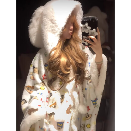 MAULTIAY Crayon Shin-chan nightgown for women autumn and winter 2025 new coral velvet thickened pajamas winter cute warm home clothes single nightgown <small quantity in stock> M