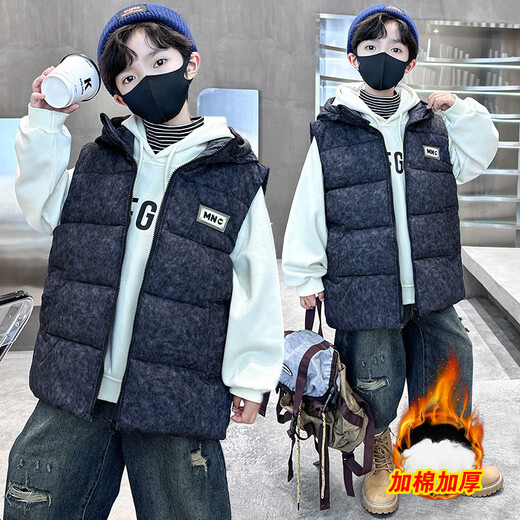 Katu Blue Cat Boys Cotton Vest Autumn and Winter Thickened 2025 New Large Children's Vest Jacket Winter Children's Warm Vest Outer Wear 2302 Model Black 140