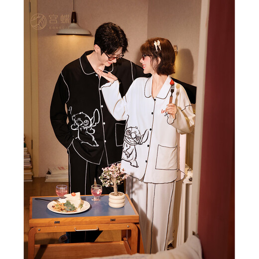 Gongdie Light and Soft Disney Stitch Long Sleeve Couple Pajamas Spring and Autumn Long Sleeve Cartoon Set Home Clothes