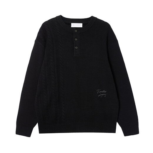 JACK&JONES Men's 25th Autumn and Winter Sweater Men's Lazy Style Loose Casual Henley Collar Knitted Retro Jacquard Bottoming Shirt E40 Black Regular Pre-sale shipped around November 27th M (175)