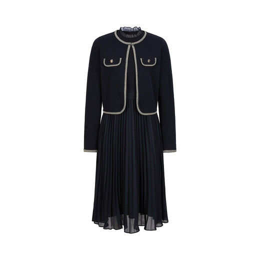 JUZUI(JUZUI) Elegant Quiet Luxury Style Needle and Shuttle Matching Knitted Dress for Women 2025 Winter New Style JTFD31401 Zhang Qing L