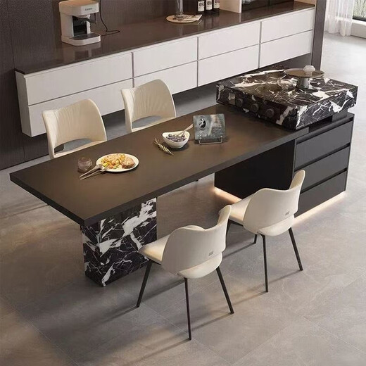 Italian minimalist high-end island dining table integrated retractable high-end slate large-sized medium-sized kitchen countertop island dining table + flat version (track socket) 2 meters one table and four chairs (Eames chair)