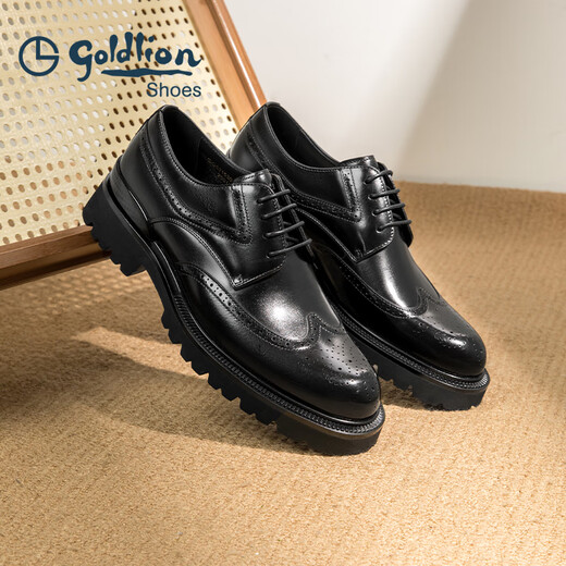 Goldlion Men's Shoes 25th Autumn New Formal Leather Shoes Heightening Wedding Shoes Carved Brogue Shoes G521530105AAA Black 40
