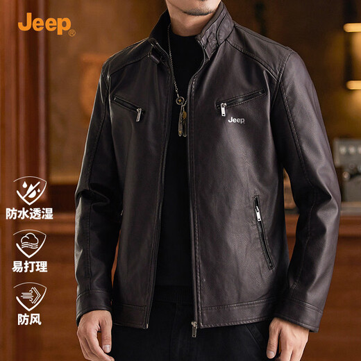 JEEP leather jacket men's spring and autumn windproof wear-resistant trendy loose casual lapel functional leather jacket men 2025 new style