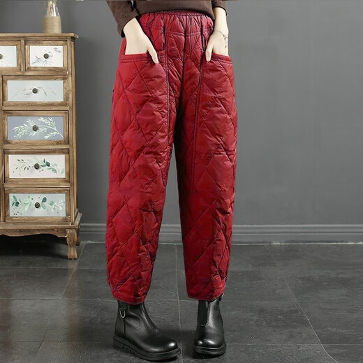 Jibai elderly down cotton pants women's outer wear loose plus fat plus size 2025 winter new thickened warm casual pants brown high quality quilted, card code size up one size XL recommended 115-130Jin Jin is equal to 0.5 kg