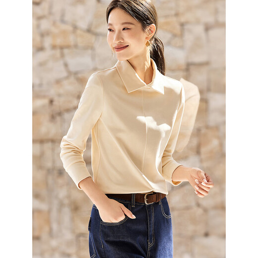 Mohan Yimei POLO collar velvet feel shirt 2025 winter basic velvet feel inner POLO collar long-sleeved warm shirt off-white 2XL