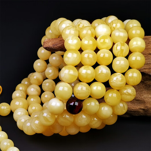 Hupai, one thing, one picture, one certificate, natural beeswax bracelets, 108 pieces, white flower wax amber necklace, Buddhist beads, rosary, beads, 72.2g, 10mm
