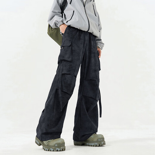 IZEXX American overalls men's autumn high street straight wide leg trendy tie-dyed casual long pants KW99 black XL