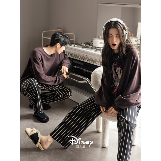 Benny Bear Beiyan Disney Couple Pajamas Women's Spring and Autumn Cute Mickey Long Sleeve Home Clothes Men's Large Size Soft Cotton Suit C20965 Women's M Size