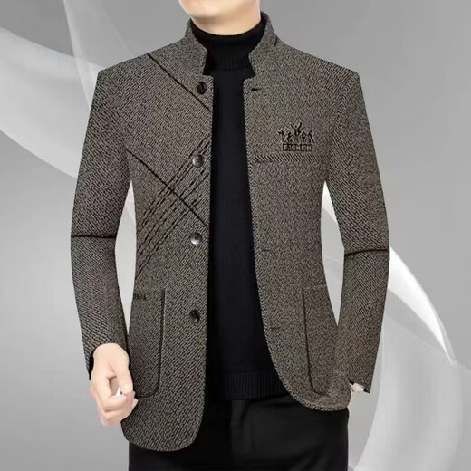 Shanshan (FIRS) 2025 New Autumn and Winter Jacket Men's Middle-aged Men's Business Casual Stand Collar Casual Jacket Men Spring and Autumn Single Layer Thin Velvet Black A-3215 3XL Recommended 145-160 Jin Jin equals 0.5 kg