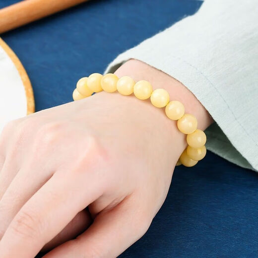 Buhesyt with national inspection certificate, natural amber beeswax bracelet, Russian material full of honey, white nectar round bead bracelet for men and women, white nectar 12mm (generous female model)
