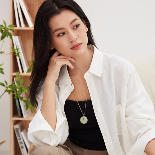 Lukfook Jewelry Hetian Jade Pendant Peace Buckle Pendant Necklace for Women Total Weight Approximately 21.45 Grams