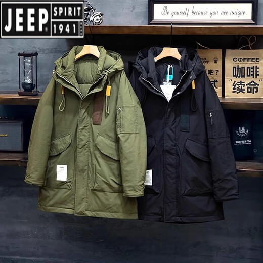 JEEP SPIRIT American trendy brand Parker down jacket men's winter workwear assault men's mid-length hooded military coat black top pick 4XL recommended 190-210Jin Jin equals 0.5 kg