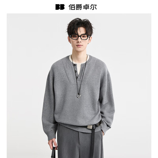 Earl Zall Fake Two Piece Henry Collar Sweater Men's 2025 Autumn New Commuting Men's Bottoming Sweater Y531494 Desert Khaki S (165)