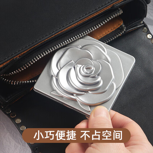 Rose cosmetic mirror with magnifying small mirror, high-definition flip-top portable mirror, portable small mirror, LED folding mirror, portable square pink (one side is normal and the other is magnifying)