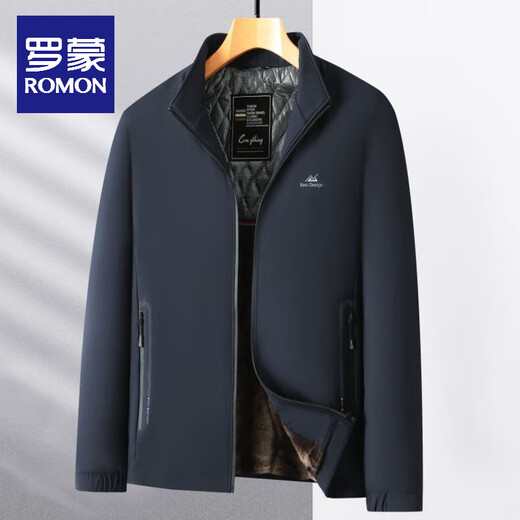 ROMON high-end jacket men's autumn and winter new style men's velvet thickened warm middle-aged and elderly dad's father's cotton jacket black velvet thickened HLTN9488 XL 115-130Jin Jin equals 0.5 kg