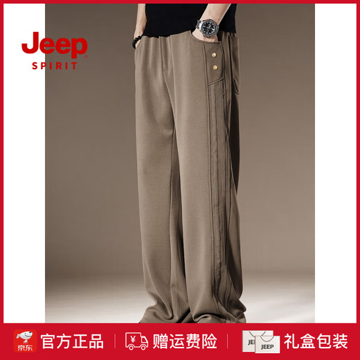 JEEP SPIRIT high-end American trendy brand pants for men 2025 autumn new side stripe loose sports straight wide-leg casual pants for men black XL
