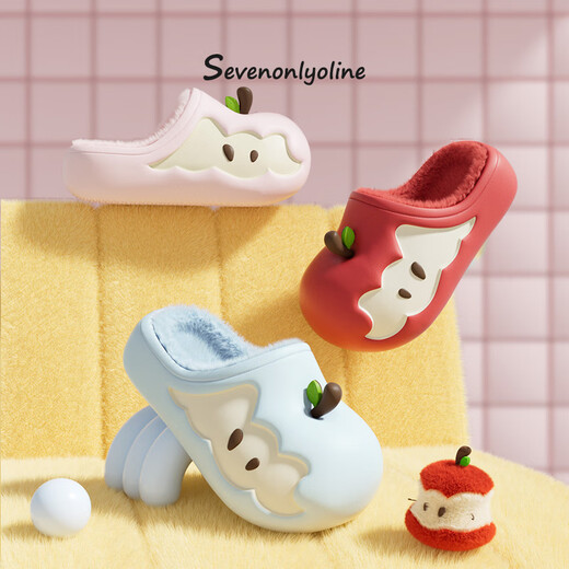 Chedoir cartoon apple children's cotton slippers for boys and girls in autumn and winter new children's non-slip warm parent-child cotton slippers red apple 15 cm inner length foot length about 14-14.5cm to wear