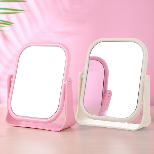 High-quality European desktop makeup mirror, simple high-definition double-sided rotatable makeup mirror, desktop standable small mirror, LED portable fill-in light mirror, square off-white one side to enlarge