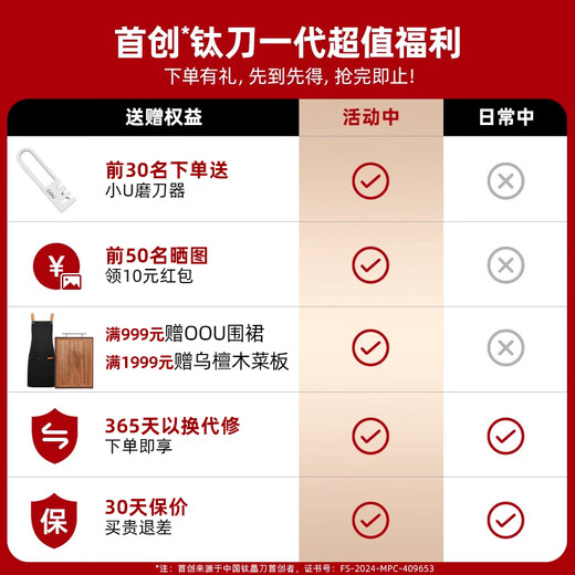 OOU! Knife set, kitchen knife set, kitchen knife, antibacterial and anti-rust knife, full set of stainless steel combination titanium knife, 6-piece set, silver titanium double antibacterial, deer series titanium knife, 6-piece set