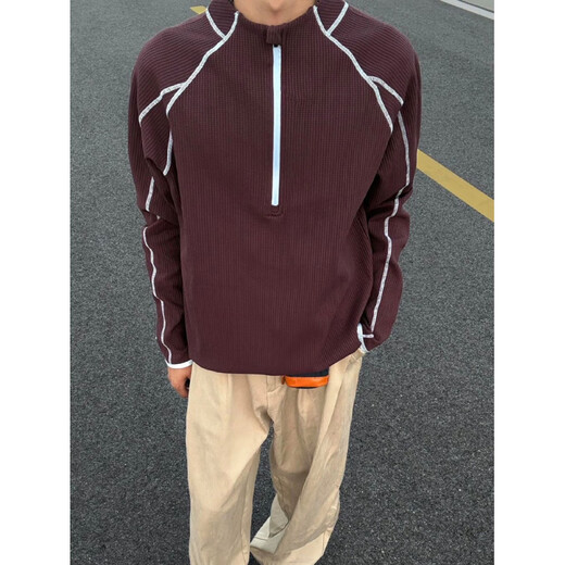 XUANSENTU Hasselblad half-zip sweatshirt men's autumn design outdoor sports cycling clothing American Polo shirt long-sleeved T-shirt purple M