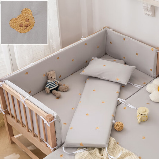 Sleepy Bear crib bed fence Class A soft-packed pure cotton children's spliced bed guardrail fence baby anti-collision fence cloth bedding washed cotton gypsophila 60*110cm (four-sided bed fence height 30)