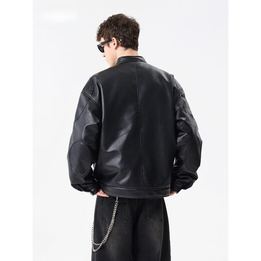 Xingman Winter Padded Leather Jacket Men's 2025 New Trendy Loose and Versatile Boys Motorcycle Leather Jacket Trendy Black M (100-130Jin Jin is equal to 0.5kg)