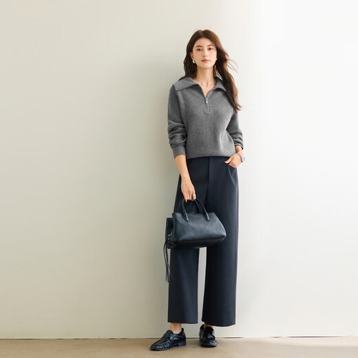 Eveli (eifini) Jiang Xin endorses Eveli half-open lapel basic zipper knitted cardigan thick warm outer 2025 winter new style gray half-open lapel S