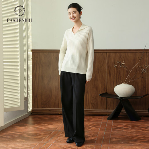 Pash 25 New Cashmere Sweater Women's 100 Cashmere Navy Collar Loose Casual Knitted Autumn and Winter Sweater PS-155 White L (120-150Jin Jin equals 0.5 kg)