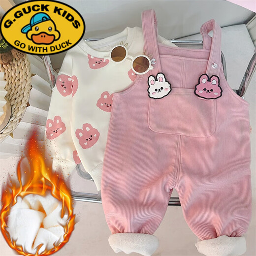 G.DUCKKIDS baby girl velvet suit autumn and winter style 2 children's clothes winter children's clothing baby overalls 1-year-old girl winter clothing pink 80 cm