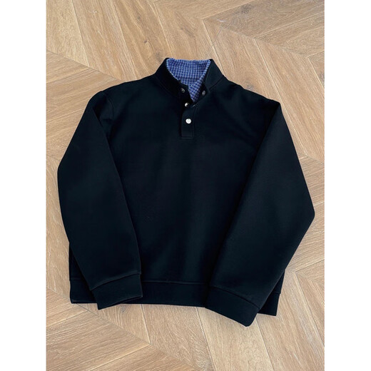 XUANSENTU light gray American plaid fake two-piece sweatshirt men's autumn Henley collar polo shirt cleanfit jacket trendy black fabric upgrade XL