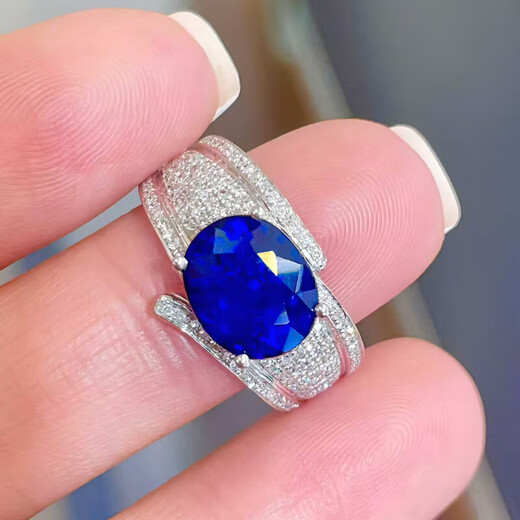 HEEKAIYI Sapphire Ring Female Royal Blue 18k Gold Diamond Ring Chinese Valentine's Day Birthday Gift for Wife and Girlfriend Selected 3.5 Carat/Royal Blue