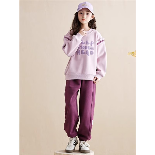 Girls Autumn Clothing Set 2025 New Fashionable and Western Style Medium and Large Children's Sweaters Sports Casual Pants Girls Spring and Autumn WX-267 Purple Spring and Autumn Style 150cm