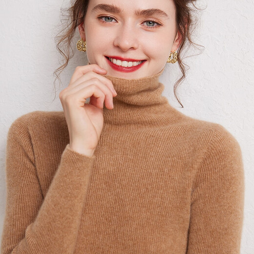 SENLIYA international light luxury high-end cashmere sweater 100 pure cashmere sweater women's turtleneck ready-to-wear slim pile collar sweater tight elephant gray S
