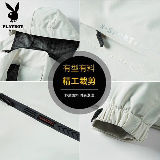 Playboy Jackets for Men and Women Spring and Autumn Thin Windproof and Waterproof Loose Sports and Leisure Jackets Autumn and Winter Plus Velvet and Thickened Black - Hood Detachable XL 125-145Jin Jin is equal to 0.5 kg