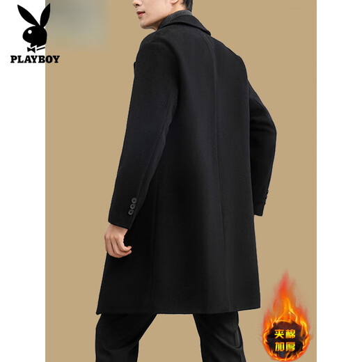 Playboy (PLAYBOY) woolen coat men's medium-length cashmere coat for young and middle-aged men's windbreaker thickened high-end woolen coat winter black (plus cotton) thick XL 180 (recommended 140Jin Jin equals 0.5kg -155Jin Jin equals 0.5kg)