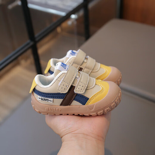 Ginoble 2025 new boys autumn and autumn non-slip soft sole breathable functional shoes infants and toddlers shoes women's shoes trendy Mai H618 Khaki 14 cm inner length 23 size