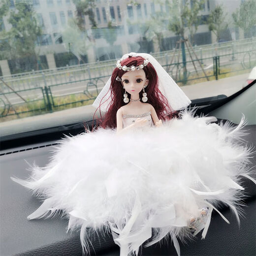 Yusenyi Goddess Car Ornaments Interior Car Decorations Feather Wedding Dress Princess Doll Gift Barbie Frost Princess White Feather Skirt