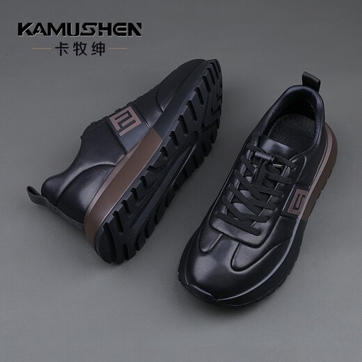 Camushen shoes men's genuine leather 2025 autumn and winter men's shoes new casual shoes men's high-end light luxury trendy shoes increased cowhide shoes black genuine leather light luxury-limited edition 41 leather shoe size