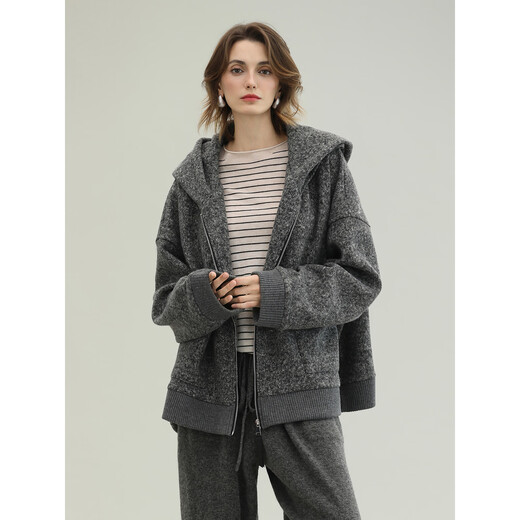 COCOBELLA pre-sale temperament gray imitation cashmere knitted jacket 2025 new casual hooded top SC3236 floral gray S