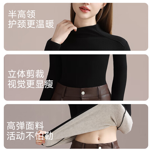 Catman Goose Down Cashmere Silk Half Turtle Collar Women's Bottoming Shirt Women's Autumn and Winter Inside with Velvet Thickened Warm Top