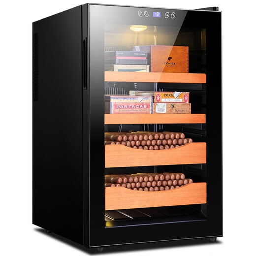 Shantou Lincun 65C temperature controlled humidifying cigar cabinet mini small household cedar wood electronic wine cabinet cigarette cabinet 65C full cigar style black