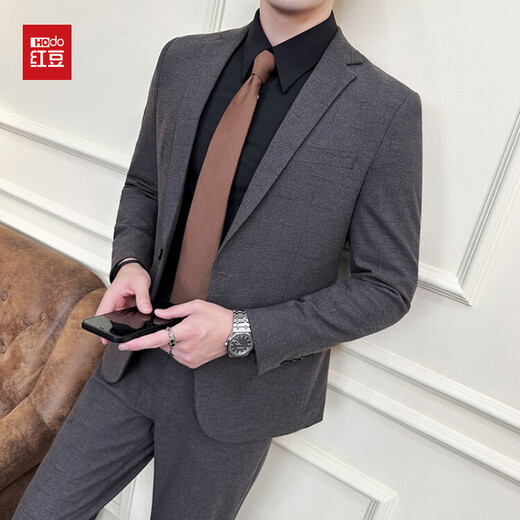 Red bean worsted wool micro-elastic suit men's slim professional formal business suit wedding groomsmen suit groom suit gray M 170